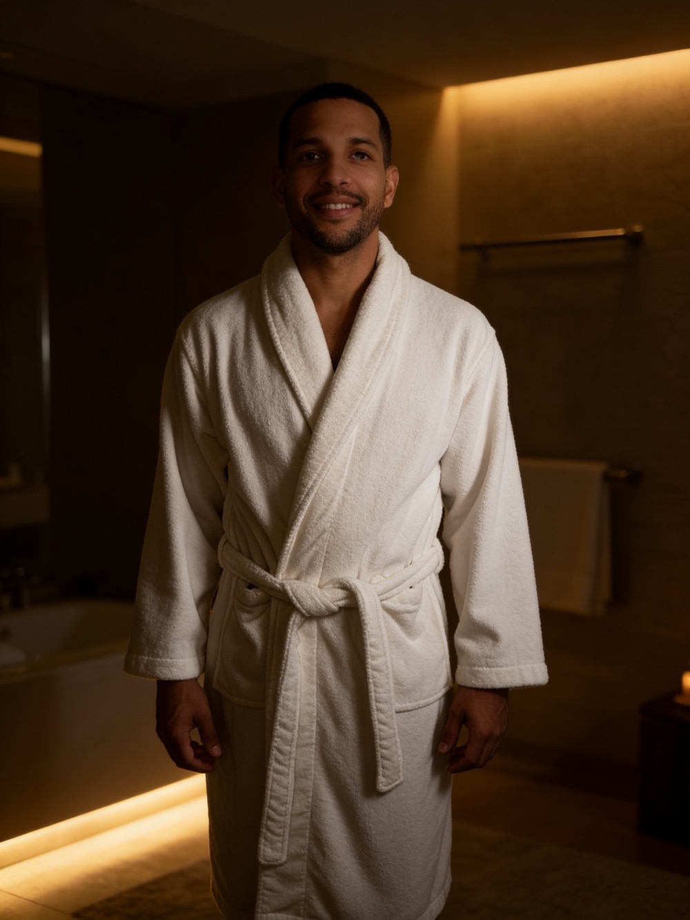 Neiman Marcus Cream Plush Shawl-Collar Bathrobe
